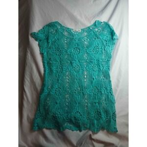 Cato Top Womens XL Mint Green Open Lace Crochet Knit Summer Boho Chic Layering